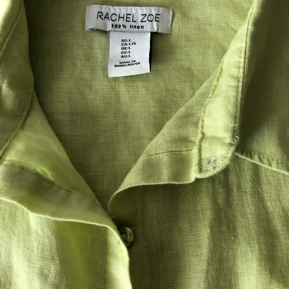 Rachel Zoe Green Linen Button Down Shirt - Picture 4 of 8